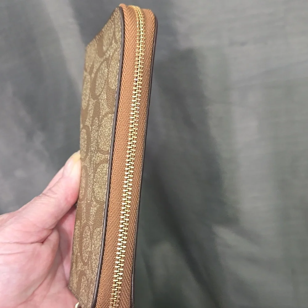 Coach Tan/Brown Signature Zip Wallet Wristlet